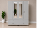 Modern 4 Door Wardrobe with 4 Drawers & Dual Mirror