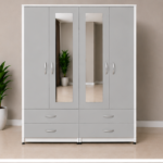 Modern 4 Door Wardrobe with 4 Drawers & Dual Mirror