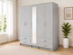 Luxury Wardrobe with Mirror Door - Wooden 5 Door Wardrobe with Full-Length Mirror