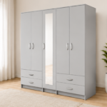 Luxury Wardrobe with Mirror Door - Wooden 5 Door Wardrobe with Full-Length Mirror