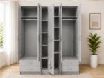 Luxury Wardrobe with Mirror Door - Wooden 5 Door Wardrobe with Full-Length Mirror - Image 3