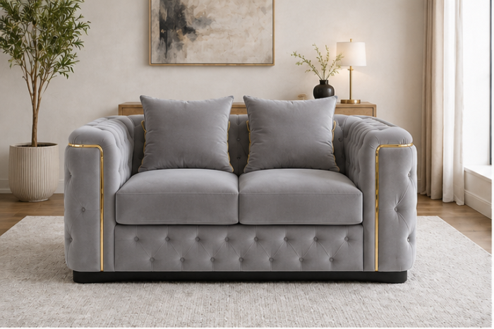 Platinum Grey Luxury Sofa - Silver Mist Tufted Loveseat
