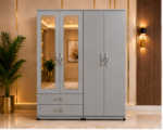 Stylish Light Grey 4 door Wardrobe – 2 Drawers and 2 Mirrors