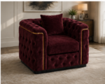 Majestic Wine Velvet Armchair - Premium Chesterfield 1 Seater Sofa - 1 Seater Sofa - Image 2