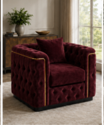 Majestic Wine Velvet Armchair - Premium Chesterfield 1 Seater Sofa - 1 Seater Sofa - Image 5