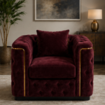 Majestic Wine Velvet Armchair - Premium Chesterfield 1 Seater Sofa - 1 Seater Sofa