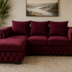 Bordeaux Velvet Sectional Sofa - Crimson Royale Chaise Lounge