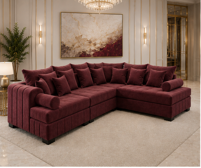 mehroon_angle_1_front_left Lilly 5 Seater Corner Sofa – Lilly Luxury Corner Sofa - Image 1
