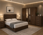 Complete King Size Bedroom Package - Six Door Mirror Wardrobe - Five Drawer Chest - Two Bedside Tables