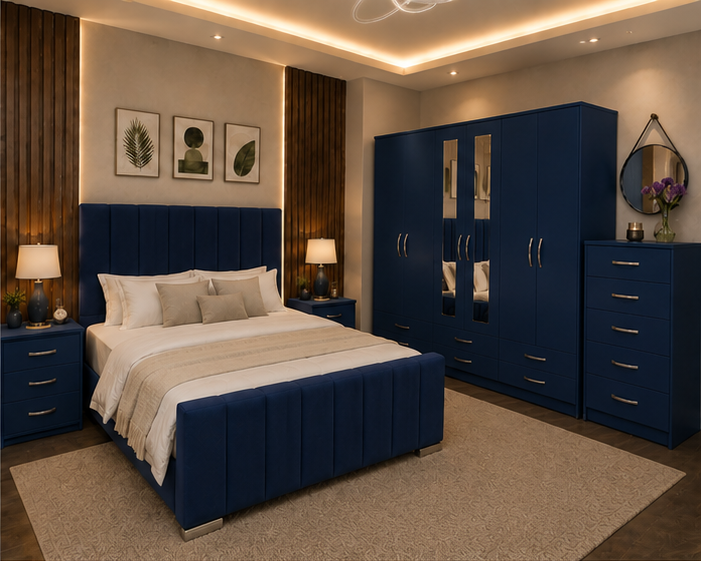 Luxury 6 Door Wardrobe Bedroom Set with Chest of Drawers & Bedside Tables