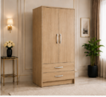 2 Door Wooden Wardrobe with 2 Drawers with Oak colors wardrobe - Elegant 2 Door Wardrobe with Dual Drawers - Image 2
