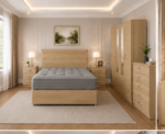 Elegant Contemporary Double Divan Bedroom Set with Matching Bedside Tables, Mirrored Wardrobe and Chest of Drawers
