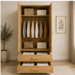 Compact 2 Door Wardrobe with Hanging Rail & Mirror with Oak colors - SpaceSaver Two Door Wardrobe with Dual Mirrors - Image 3