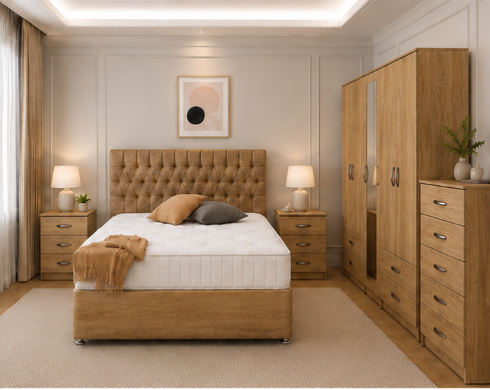 Designer Bedroom Furniture Suite with Coordinated Storage Solutions in Oak colors