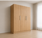 Premium Wooden 3 Door Oak Color Wardrobe - Spacious Hanging and Shelving Solution - Image 2