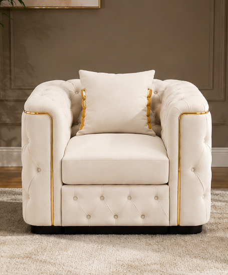 offwhite_front_view Ivory Chesterfield Accent Chair - Pure Elegance, Timeless Comfort - 1 Seater Sofa - Image 1