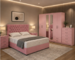Contemporary Bedroom Set - King Size Bed Frame - Six Door Wardrobe - Five Drawer Chest - Two Bedside Tables