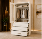 Modern Two Door Wardrobe with Three Drawers & Dual Mirrors - Image 3