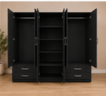 Full Size Six Door Black Wardrobe - Modern Bedroom 6 Door Wardrobe - Image 4