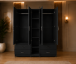 Modern  Black 5 Door Wardrobe with Elegant Mirror Door & Extra Storage Drawers - Image 4