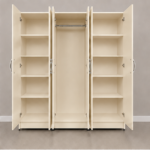 6 Door Full Mirror Cream Gloss Wardrobe - Grand Storage 6 Door Wardrobe - Image 4