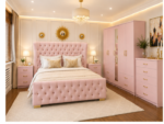 Luxury Walnut Finish Complete Master Bedroom Furniture Collection Featuring Upholstered Tufted Bed - Image 2