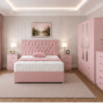 Luxury Home Bedroom Set – Double Divan Bed with 2 Mirror Door Wardrobe in Pink colors
