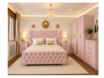 Luxury Walnut Finish Complete Master Bedroom Furniture Collection Featuring Upholstered Tufted Bed - Image 4