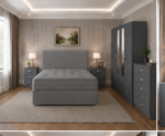 Stylish Master Bedroom Collection Featuring Double Divan Bed, Matching Bedside Units, Mirror Wardrobe and Storage Chest