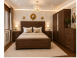 Exclusive Designer Bedroom Furniture Set with Upholstered Bed, Multi-Door Wardrobe and Matching Storage Units