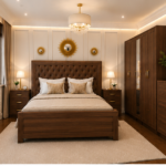 Exclusive Designer Bedroom Furniture Set with Upholstered Bed, Multi-Door Wardrobe and Matching Storage Units