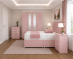 Luxury Home Bedroom Set – Double Divan Bed with 2 Mirror Door Wardrobe in Pink colors - Image 3