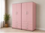 Modern 4 Door Wardrobe with 6 Drawers & Double Hanging Rail – Large Bedroom Storage Cabinet with pink colors - Image 2