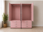 Modern 4 Door Wardrobe with 6 Drawers & Double Hanging Rail – Large Bedroom Storage Cabinet with pink colors - Image 3