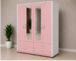 Luxury pink & white 4 Door Wardrobe with 4 Drawers & 2 Mirrors - 4 Door Wardrobe with 2 Mirrors & 4 Bottom Drawers - Image 2