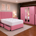 King Size Bed Furniture Set - Six Door Wardrobe With Four Drawer - Chest of Five Drawers With Two Bed Side Table