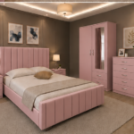Premium Bed Set with 2 Door Wardrobe - Chest Drawer & Bed Side Tables