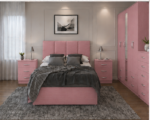 Master Pink Bedroom Set- 5 Door Wardrobe, Bed, Bed Side Tables & Chest - Image 5