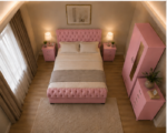 Stylish Pink Bed Furniture Set – 2 Door Mirror Wardrobe with Bottom Drawers, Chest of Drawers & Twin Bedside Cabinets - Image 3
