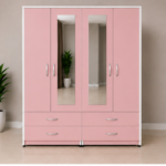Luxury pink & white 4 Door Wardrobe with 4 Drawers & 2 Mirrors - 4 Door Wardrobe with 2 Mirrors & 4 Bottom Drawers