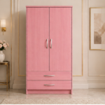 Durable 2 Door Wardrobe Storage Cabinet with pink colors wardrobe - Modern 2 Door Wardrobe with Dual Mirrors