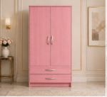 Durable 2 Door Wardrobe Storage Cabinet with pink colors wardrobe - Modern 2 Door Wardrobe with Dual Mirrors - Image 5