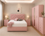 Complete Bedroom Furniture Package with Wardrobe, Drawers & Bedside Units in pink colors - Image 5