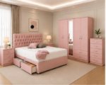 Complete Bedroom Furniture Package with Wardrobe, Drawers & Bedside Units in pink colors - Image 4