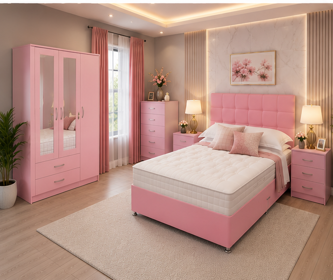 Luxury Bedroom Set with Mirror Doors-Luxury Sleeping Suite with 3-Door Wardrobe