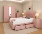 Complete Bedroom Furniture Package with Wardrobe, Drawers & Bedside Units in pink colors - Image 3