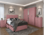Master Pink Bedroom Set- 5 Door Wardrobe, Bed, Bed Side Tables & Chest