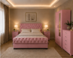 Stylish Pink Bed Furniture Set – 2 Door Mirror Wardrobe with Bottom Drawers, Chest of Drawers & Twin Bedside Cabinets - Image 5