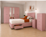 Elegant King Size Bed Package – Six Door Mirror Wardrobe – Five Drawer Chest – Matching Bedside Tables - Image 3