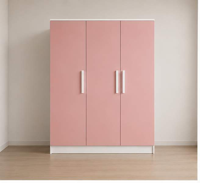 pink_wardrobe_view_1 Contemporary 3 Door Pink Wardrobe - Practical Storage with a Premium Finish - Premium Organizer 3 Door Wardrobe - Image 1